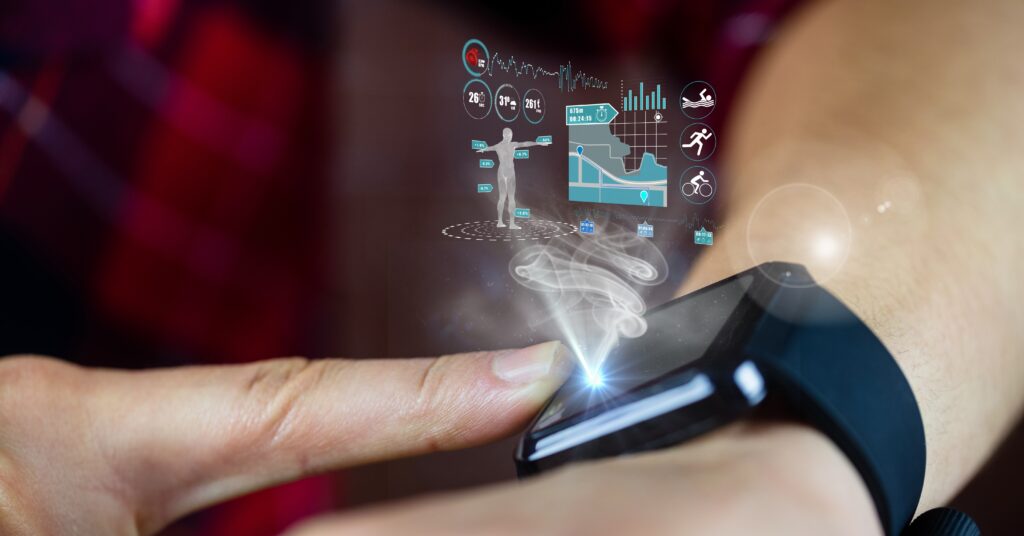 Close-up of a person's hand using a smart watch